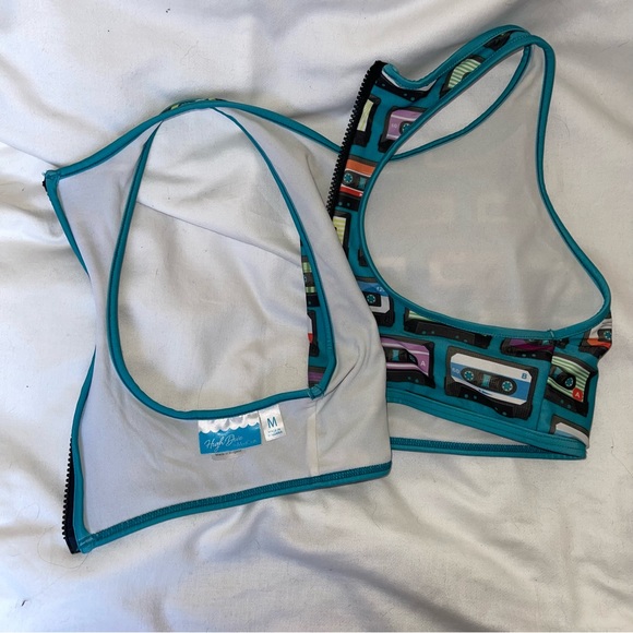 Cassette Tape Racer Back Swimsuit Top with Zipper - Picture 3 of 3